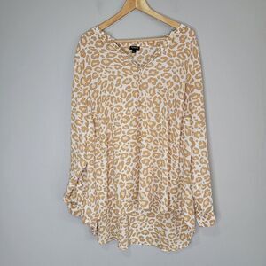 Torrid Georgette Womens Sz‎ 3 Hi-Low Pullover Long Sleeve Blouse Leopard 22-24